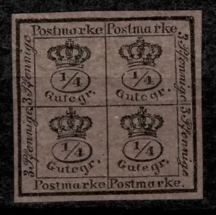 German States Braunschweig 1857 Block of Four ¼-Stamps Unused stamp