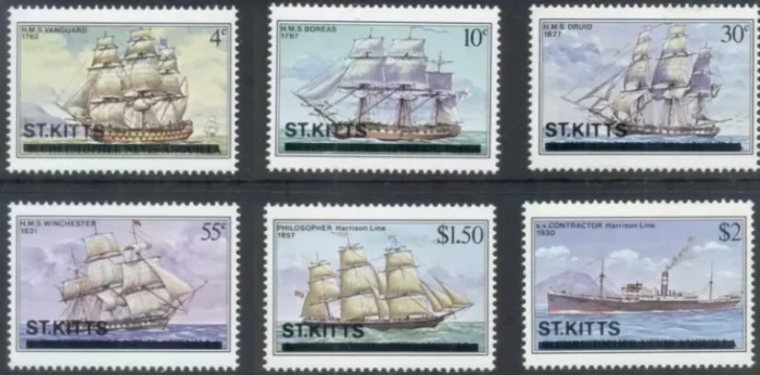 St Kitts 1980 Michel 33-38. Historical Sailing Ships / MNH