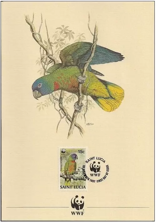 St. Lucia Parrots 1987 WWF Birds / Parrots FD Card stamps