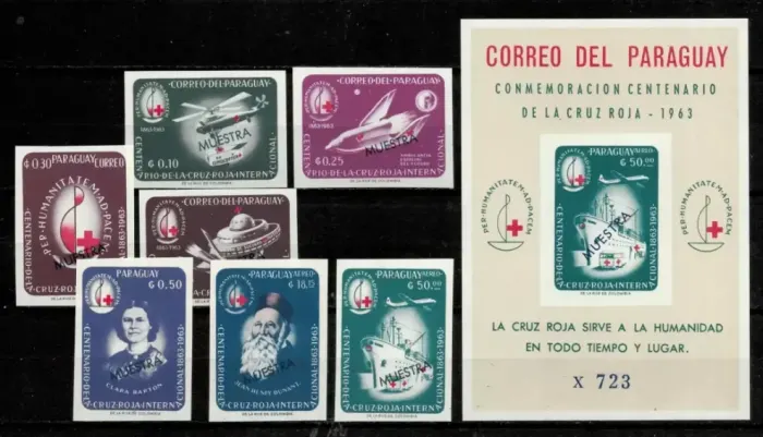 Paraguay stamps year 1963 Red Cross / Airmail Specimen complete set