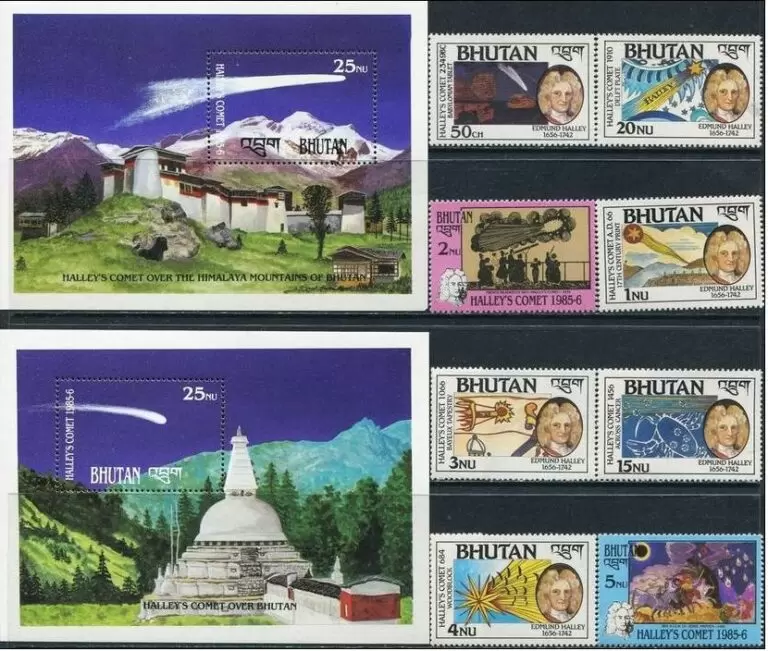 Bhutan year 1986 stamps Space Halley´s Comet set + MSS