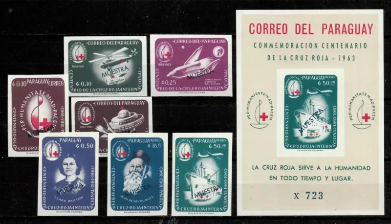 Paraguay year 1963 stamps Red Cross / Airmail Specimen complete set MNH