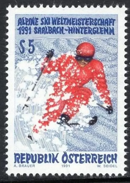 Austria 1991 postage stamp World Alpine Skiing