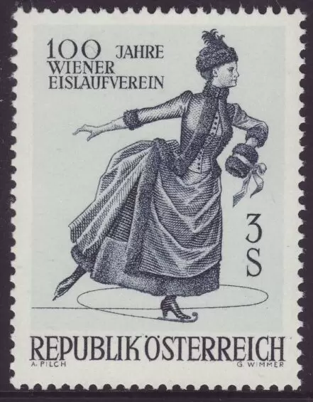 Austria year 1967 stamp - 100th Ann. of the Vienna Ice Skating club