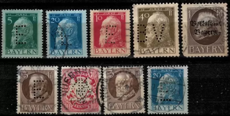 Bavaria / Bayern year 1880/1910 stamps Lot Perfin