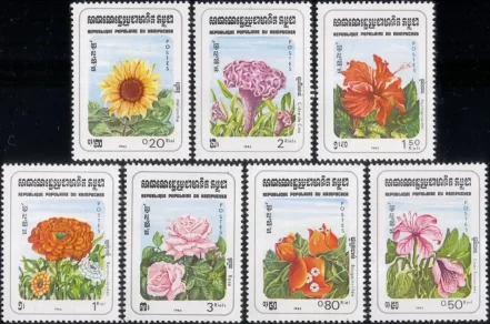 Cambodia 1983 stamps Flowers Plants , Sunflower Nature full Set MNH