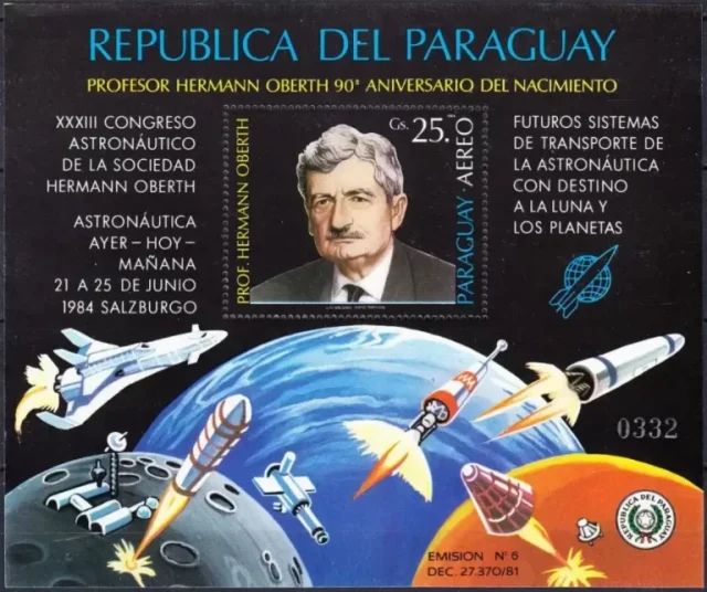 Paraguay 1984 1st Moon Landing Oberth. Space