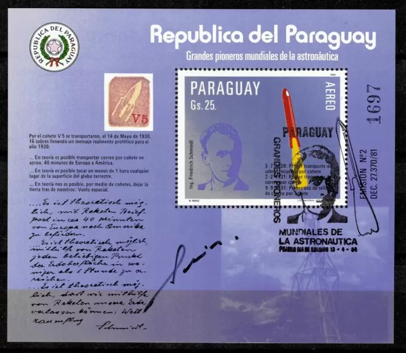 Paraguay 1984 Airmail – Pioneers of Space Travel stamps