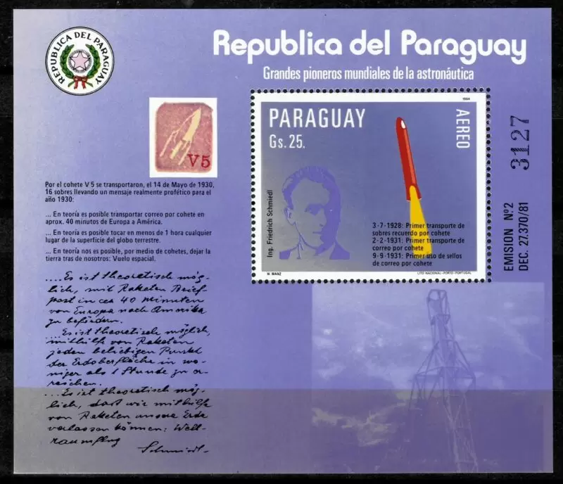 Paraguay 1984 Airmail – Pioneers of Space Travel stamps