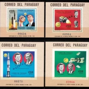 Paraguay year 1969 stamps Space, travel Kennedy, Von Braun Complete Set of 4 MSS - Specimen