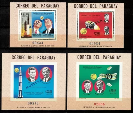 Paraguay year 1969 stamps Space, travel Kennedy, Von Braun Complete Set of 4 MSS - Specimen