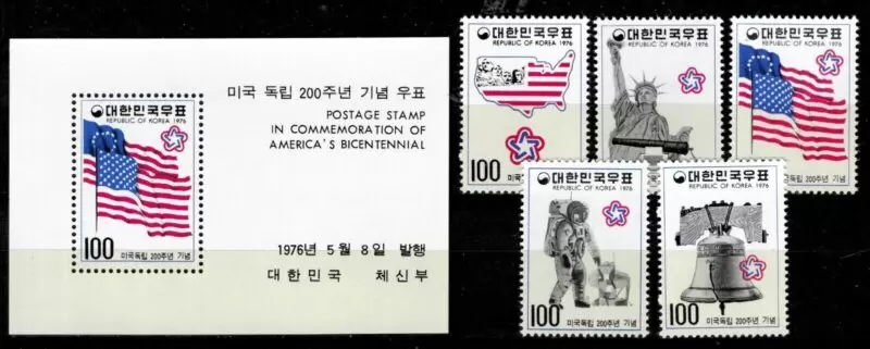 Republic of Korea postage stamps year 1976 Anniversary of American Revolution