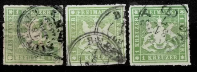 Wurttemberg year 1865 stamps 1 kr. Mi 30 in Shades