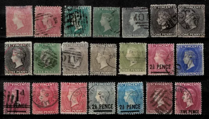 British St. Vincent postage stamps 1861 - 1894