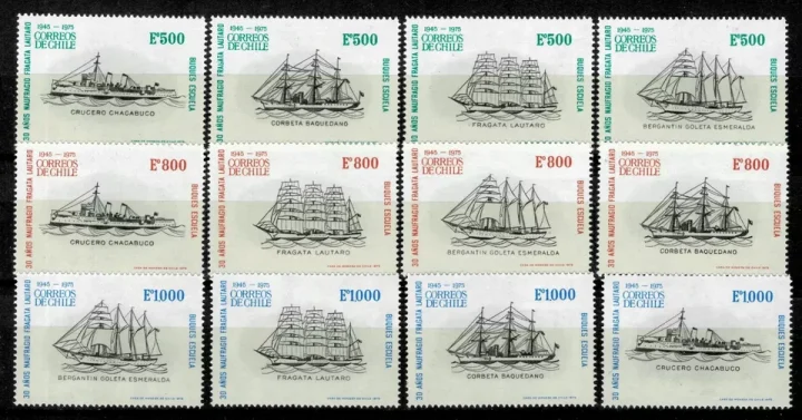 Chile 1975 postage stamps Shipwreck Ship Navy Tradition