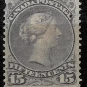 Canada 1868 year 15 cent stamp – Large Queen / greyish violet