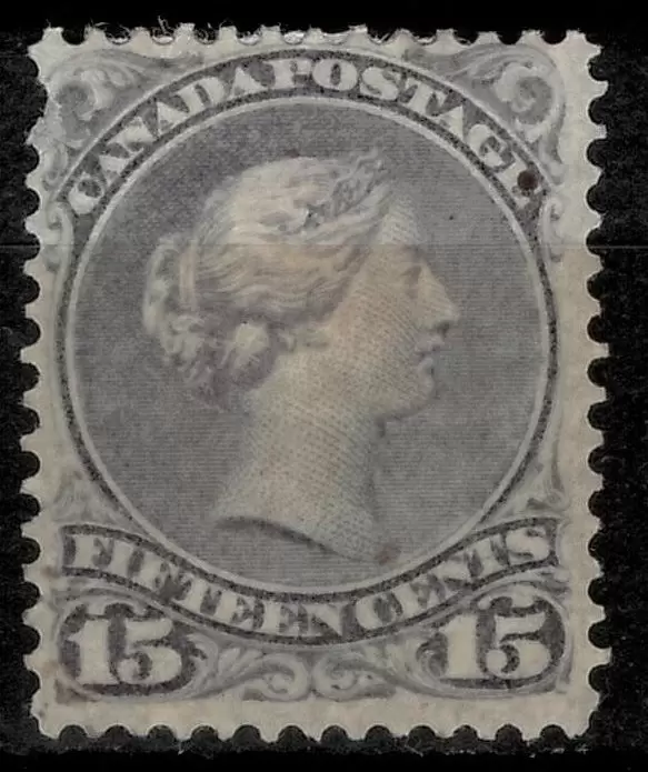 Canada 1868 year 15 cent stamp – Large Queen / greyish violet