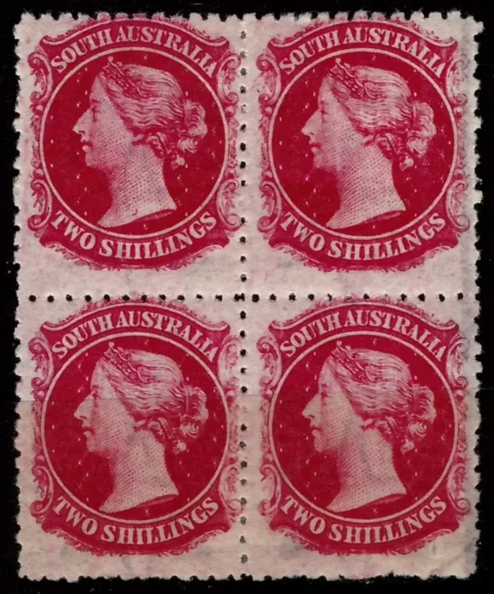 South Australia 1876 year 2 Shillings postage stamps