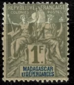 French Madagascar year 1896 - 1 fr. N°41 MH stamp