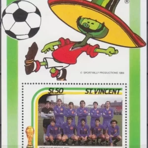 St. Vincent year 1986 1.5$ Football World Cup Mexico - Spain team