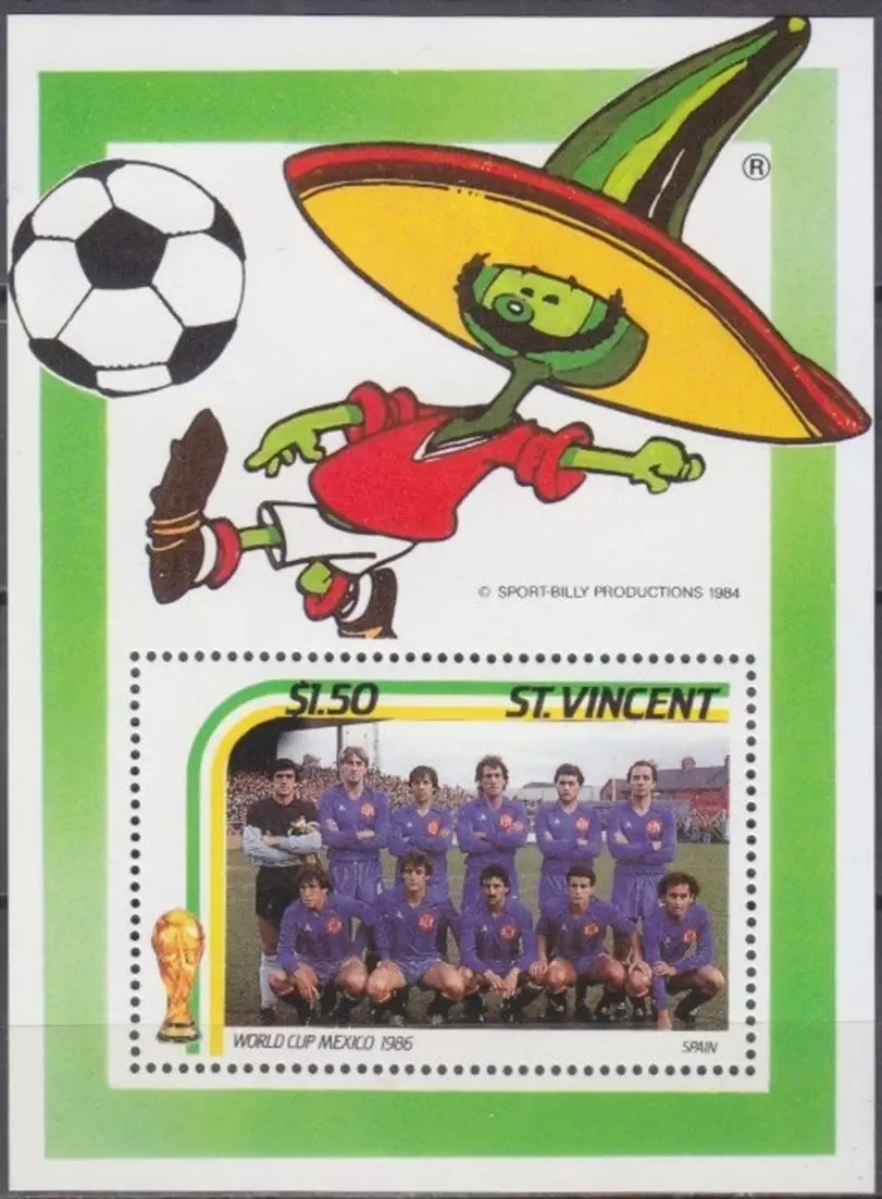 St. Vincent year 1986 1.5$ Football World Cup Mexico - Spain team