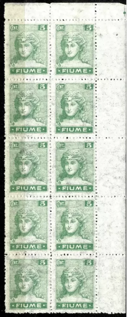 Fiume year 1919 5c stamp Thin porous paper