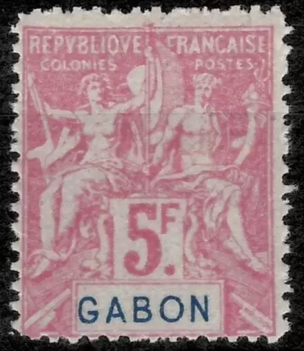 French Gabon year 1904/07 - 5 Fr. MH stamp