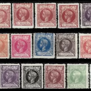 Puerto Rico year 1898 stamps / King Alfonso XII Ed. 130-149 Complete MH set