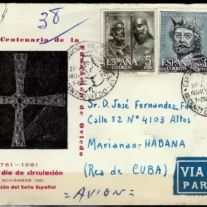 Spain 1961 Registered traveled First day cover to Havana - Cuba