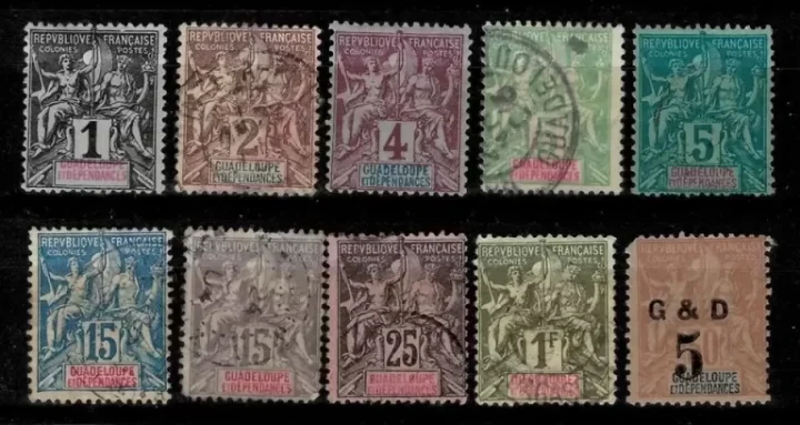 French Guadeloupe year 1892 1903 stamps