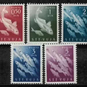 Trieste B STT - Vujna year 1949 Fishes Porto complete set 