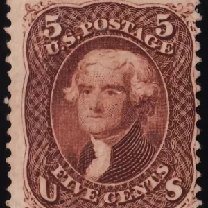 Us 1862 / 5 cent Jefferson Scott 75 reddish brown / VF Unused stamp CV $2100