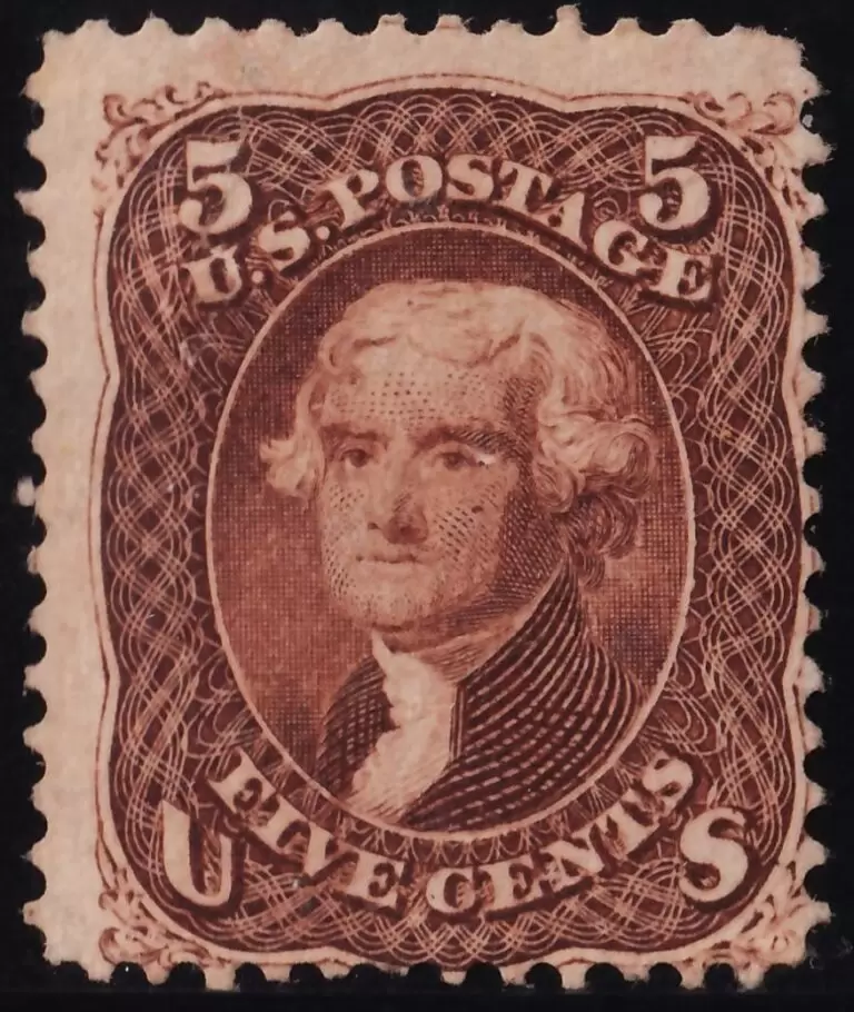 Us 1862 / 5 cent Jefferson Scott 75 reddish brown / VF Unused stamp CV $2100