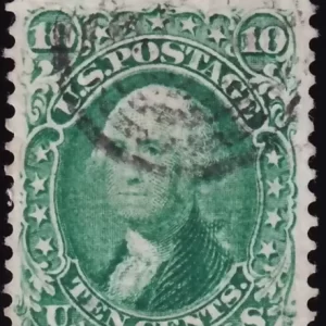 USA Stamp 1867 / 10 c Washington Scott 96 Used stamp / Grill about 11 x 13mm