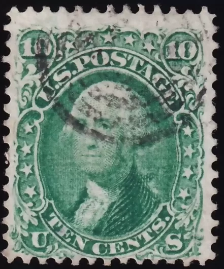 USA Stamp 1867 / 10 c Washington Scott 96 Used stamp / Grill about 11 x 13mm