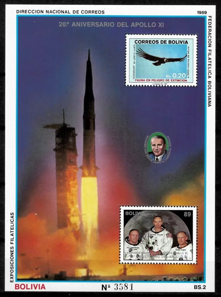 Bolivia year 1989 Block Manned Moon Landing MNH stamps