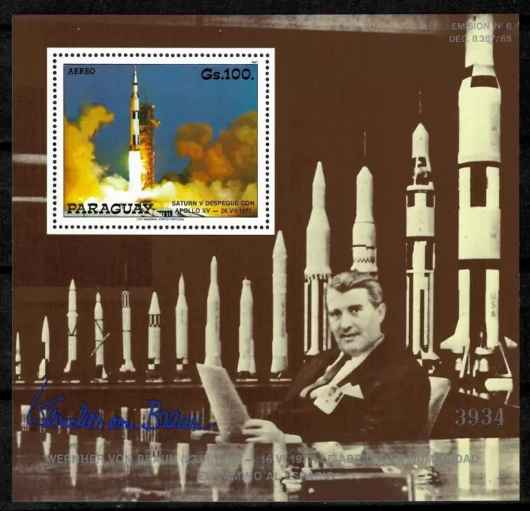 Paraguay year 1988 Space Airmail - Wernher von Braun MSS MNH