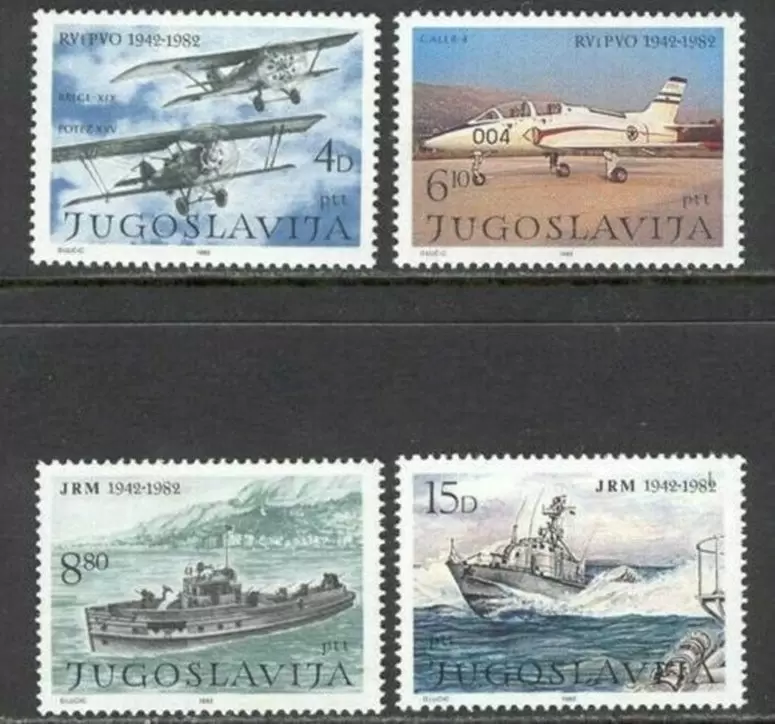 Yugoslavia year 1982 Military ships and war planes stamps set