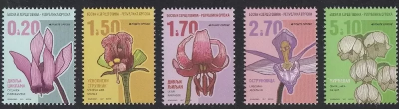 Bosnia (Serbian) year 2017 Flowers postage stamps set