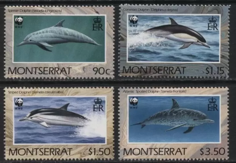 Montserrat stamps year 1990 Sea life WWF - dolphins set