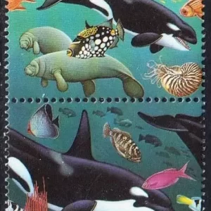 United Nations Geneva 1992 Marine Life Killer Whales orca stamps set MNH