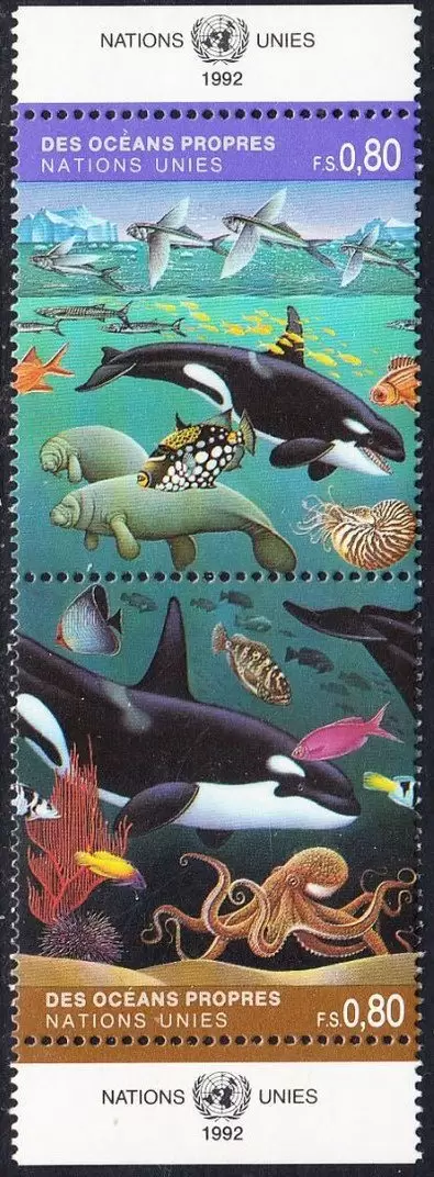 United Nations Geneva 1992 Marine Life Killer Whales orca stamps set MNH