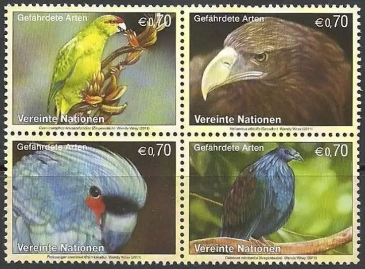 United Nations Geneva year 2011 Fauna Endangered Birds stamps