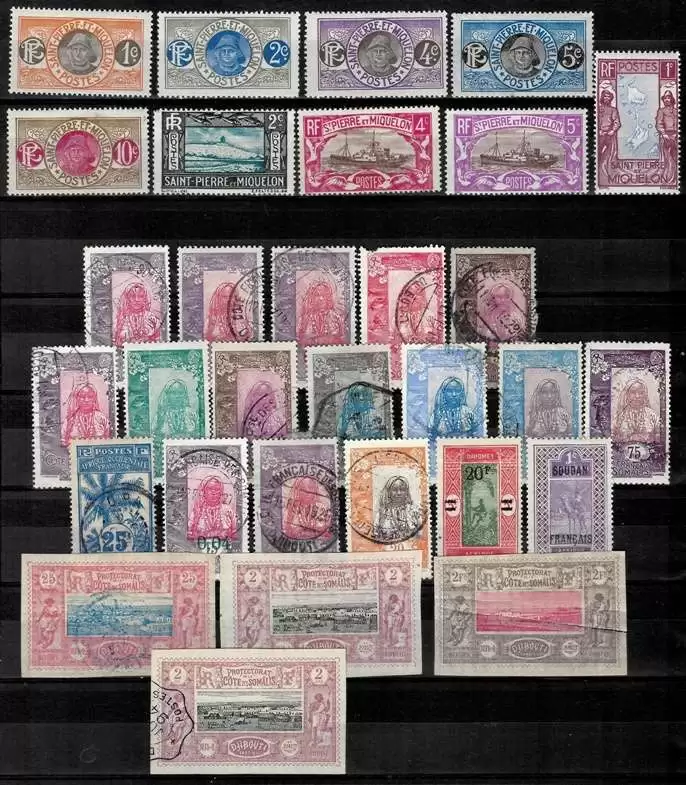 French Somalia St Miquelon year 1900 1935 postage stamps