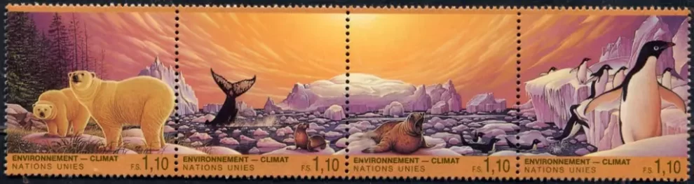 United Nations Geneva year 1993 Climate Change Penguin Polar Bear stamps