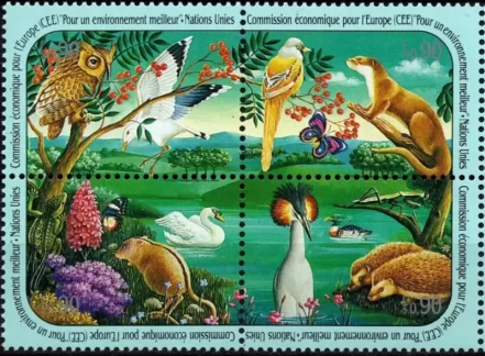 UN Geneva year 1991 Fauna Environmental Protection stamps