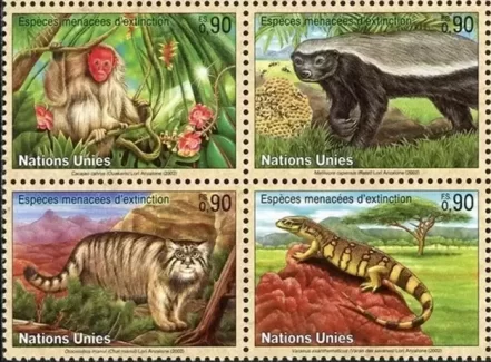 United Nations Geneva year 2002 Fauna Endangered Species stamps set