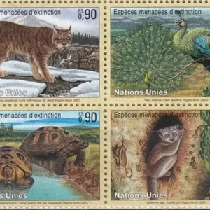 United Nations Geneva year 2001 Fauna Endangered Species stamps set