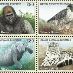 United Nations Geneva year 1993 Fauna Endangered Species stamps set