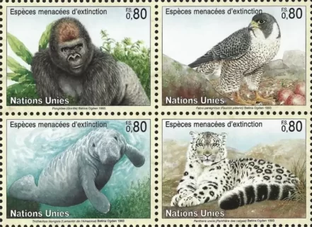 United Nations Geneva year 1993 Fauna Endangered Species stamps set